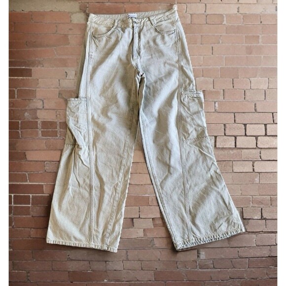 Zara Y2K Gray Baggy Wide Leg Flap Pocket Skater Cargo Jeans Women’s Size 14 - Picture 1 of 9